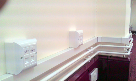 trunking mounted cat5e ethernet wallboxes in office in stevenage hertfordshire